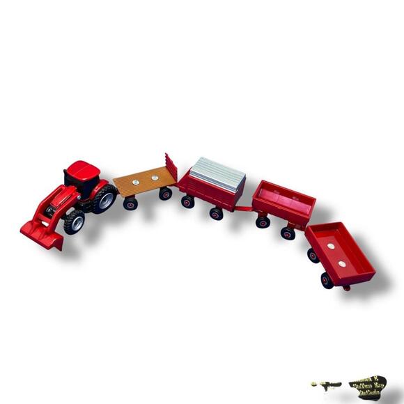 Vintage Ertl Diecast Tractor with 4 Trailers – Red Farm Toy - Picture 1 of 7